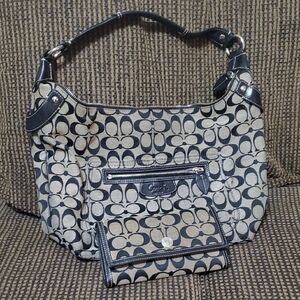 Coach Black and Tan Signature Shoulder Bag